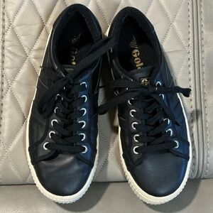Gola Men's Black Leather Low-Top Sneakers with White Soles